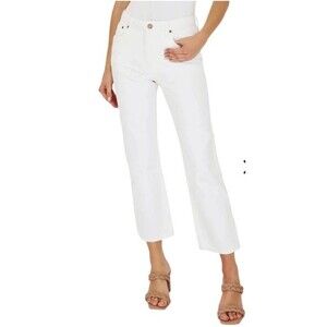 Avec Les Filles - High Rise Cropped Straight Leg Jeans White Denim - size 16/33